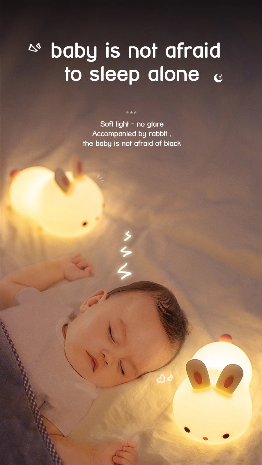 Veilleuse Lapin tactile 16 couleurs USB Rechargeable