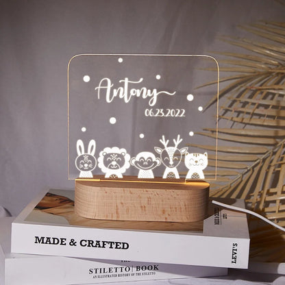 Veilleuse personnalisée pour bébé avec Base en bois, cadeau pour bébé