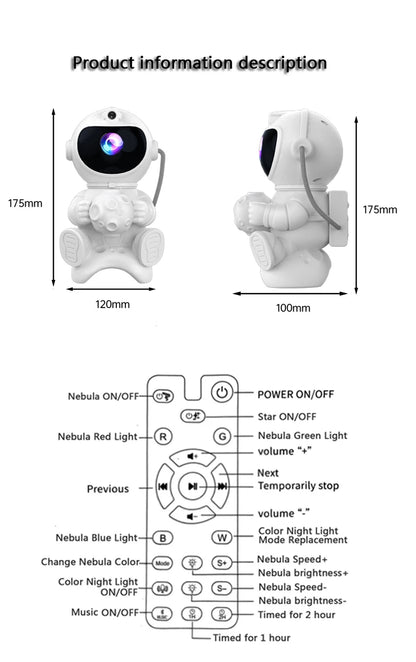 Projecteur d'Etoile Astronaute Bluetooth avec haut-parleur et télécommande