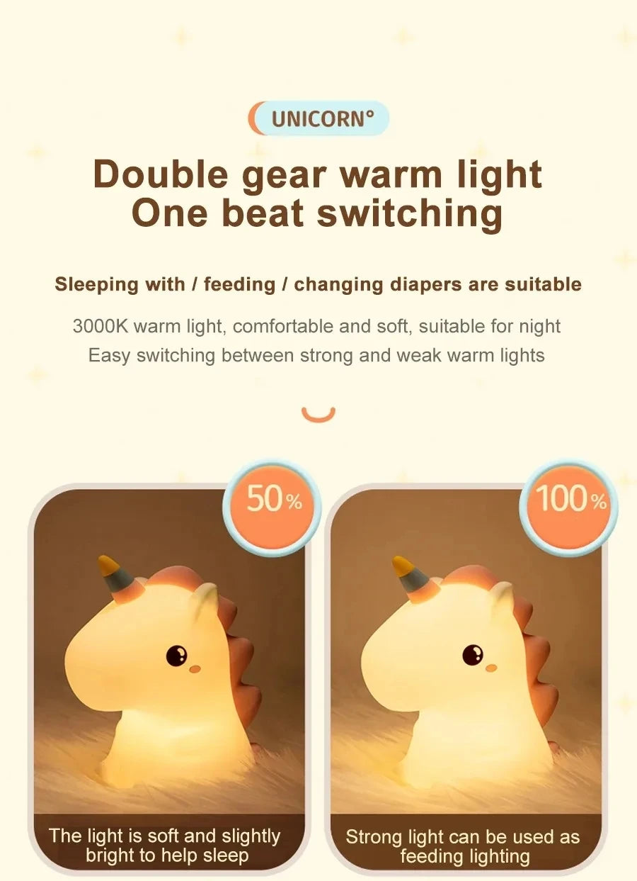 Veilleuse TACTILE  Licorne LED pour enfants USB Rechargeable lampe de nuit