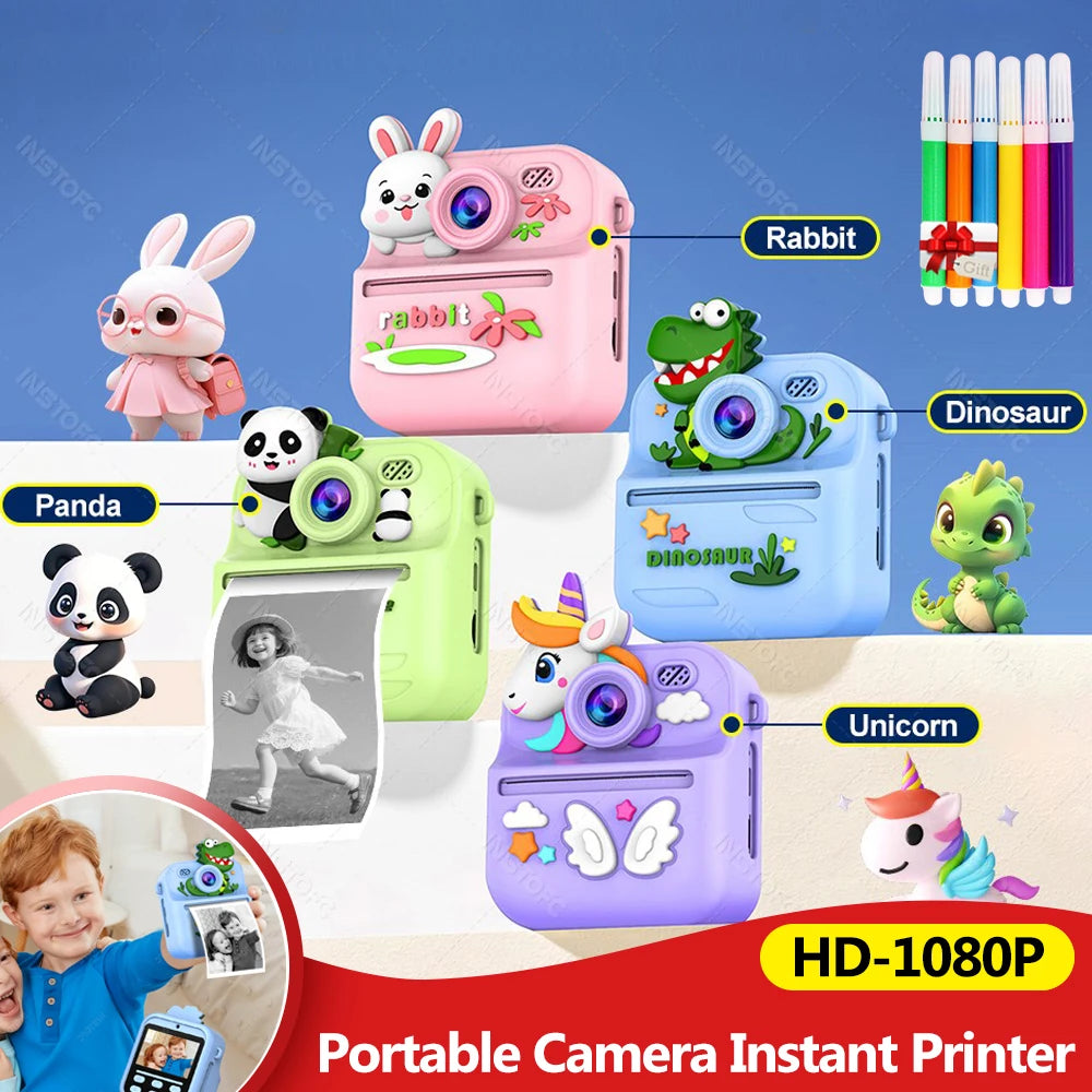 Appareil Photo Instantané Enfants | Impression Directe & Photos à Colorier HD 1080P avec carte 32SD