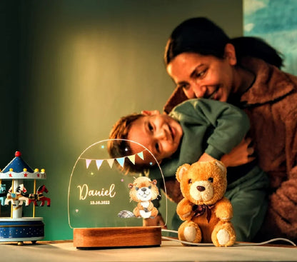 Veilleuse personnalisée pour bébé avec Base en bois, cadeau pour bébé