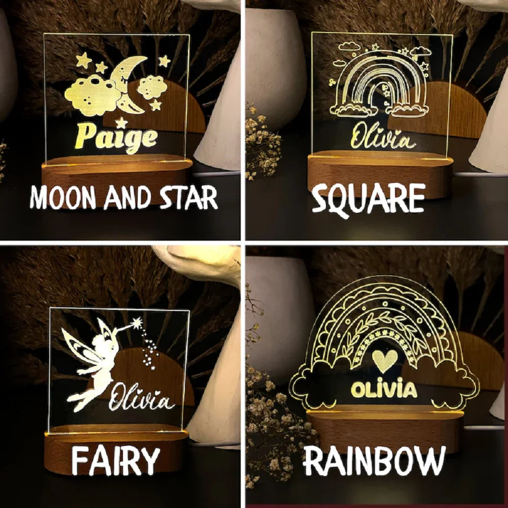 Veilleuse personnalisée pour bébé avec Base en bois, cadeau pour bébé