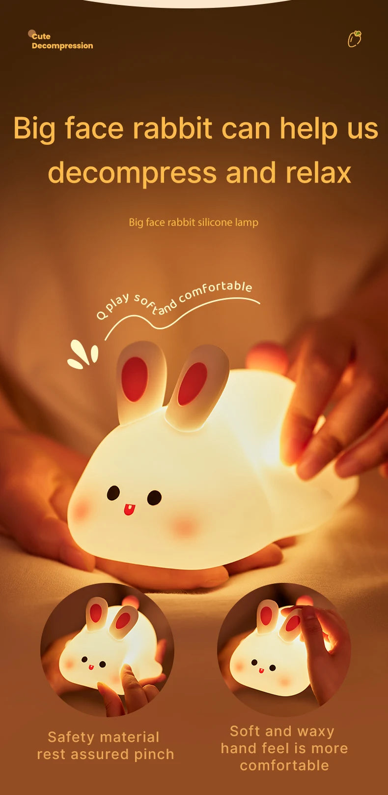 Veilleuse lapin Tactile avec Timer et Luminosité Reglable