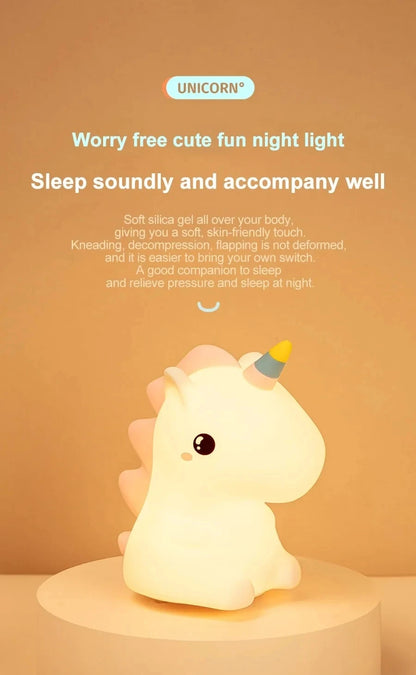 Veilleuse TACTILE  Licorne LED pour enfants USB Rechargeable lampe de nuit
