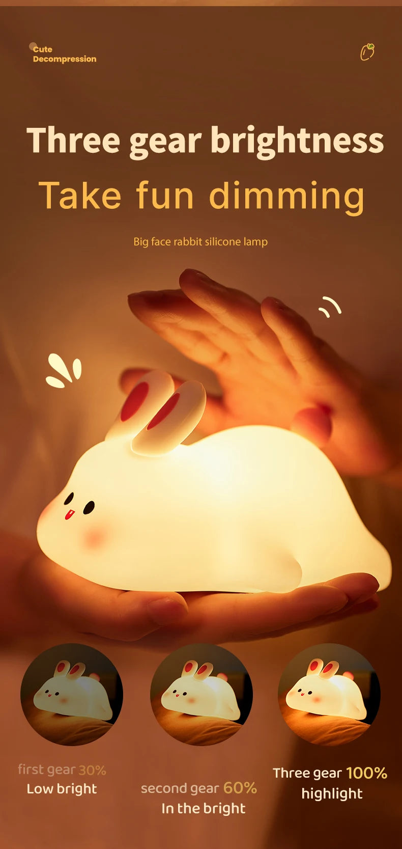 Veilleuse lapin Tactile avec Timer et Luminosité Reglable