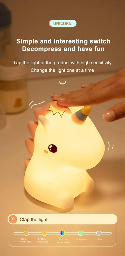 Veilleuse TACTILE  Licorne LED pour enfants USB Rechargeable lampe de nuit
