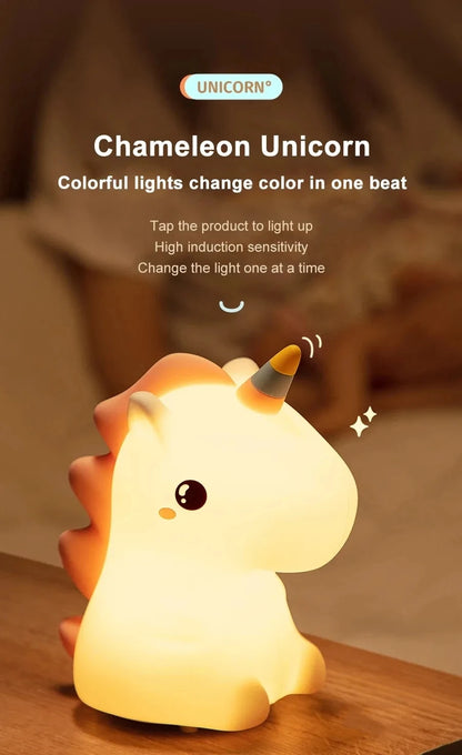 Veilleuse TACTILE  Licorne LED pour enfants USB Rechargeable lampe de nuit