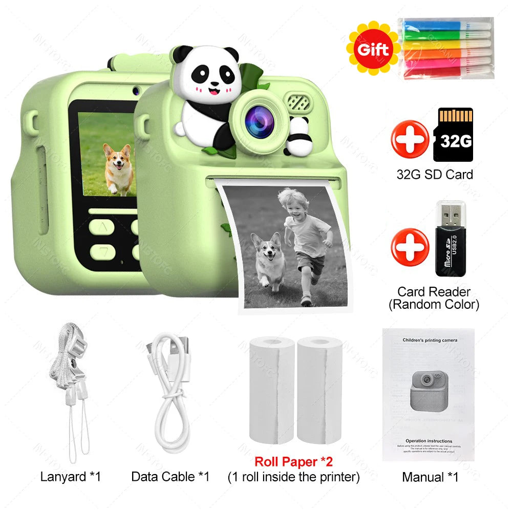 Appareil Photo Instantané Enfants | Impression Directe & Photos à Colorier HD 1080P avec carte 32SD