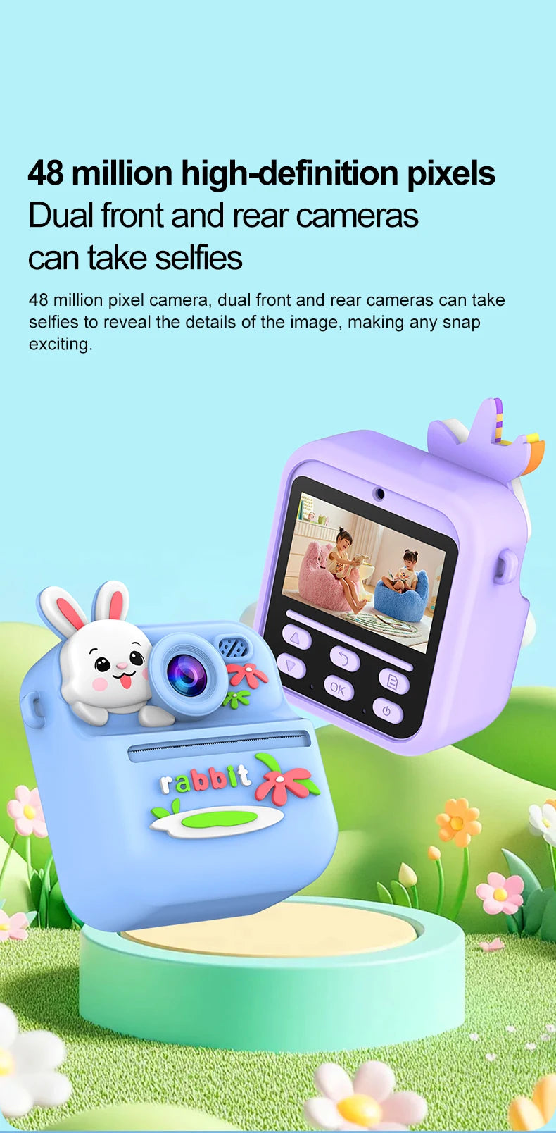 Appareil Photo Instantané Enfants | Impression Directe & Photos à Colorier HD 1080P avec carte 32SD