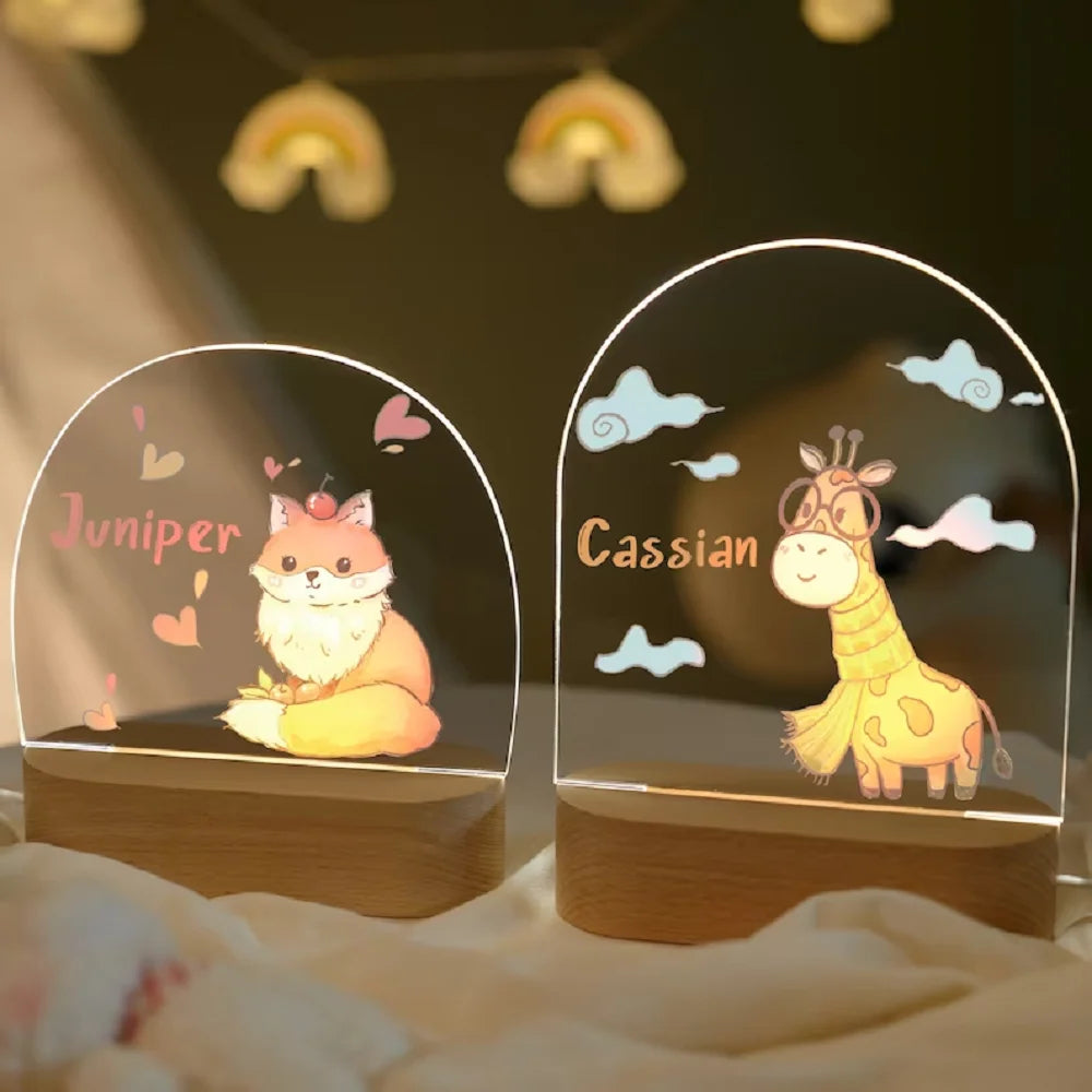 Veilleuse personnalisée pour bébé avec Base en bois, cadeau pour bébé