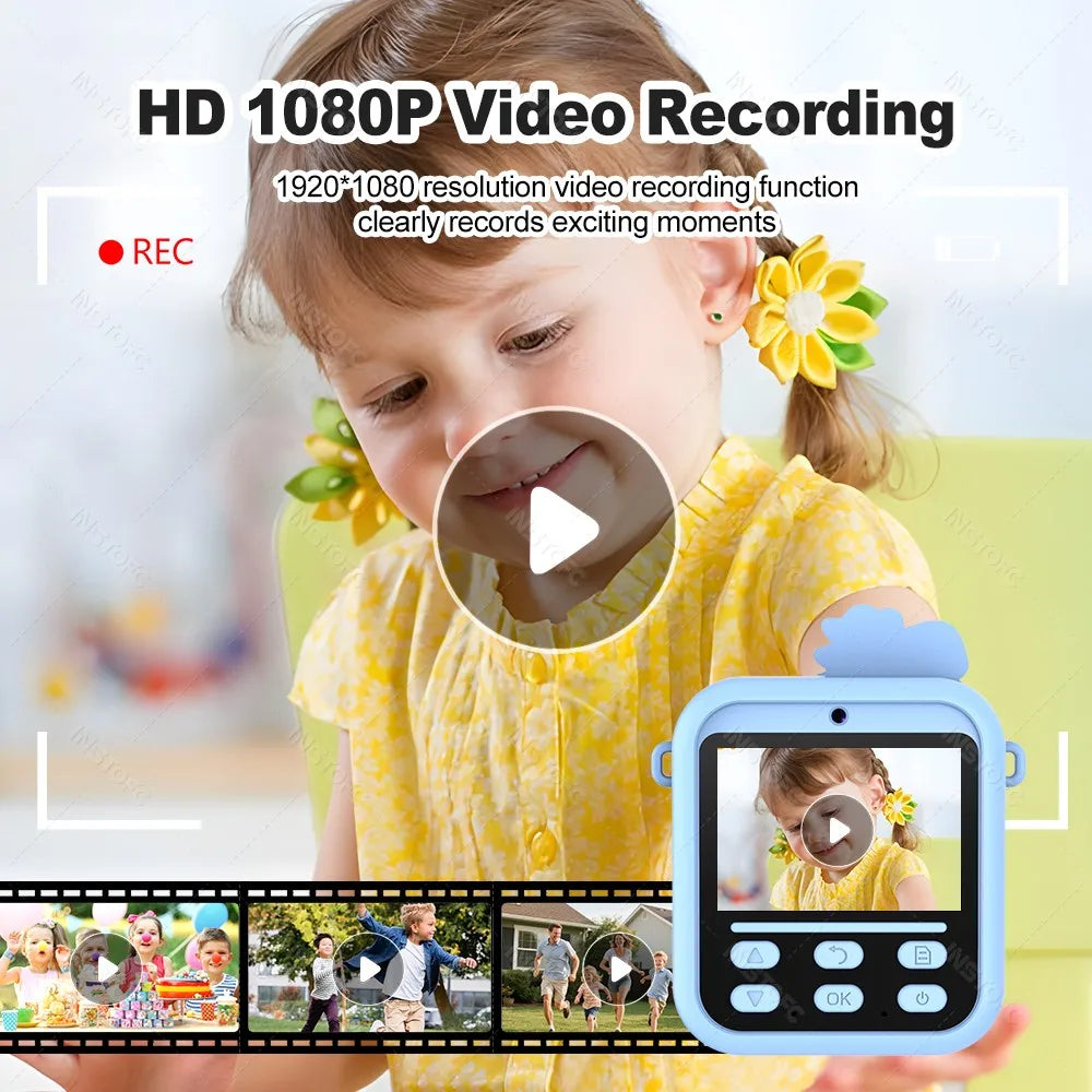 Appareil Photo Instantané Enfants | Impression Directe & Photos à Colorier HD 1080P avec carte 32SD