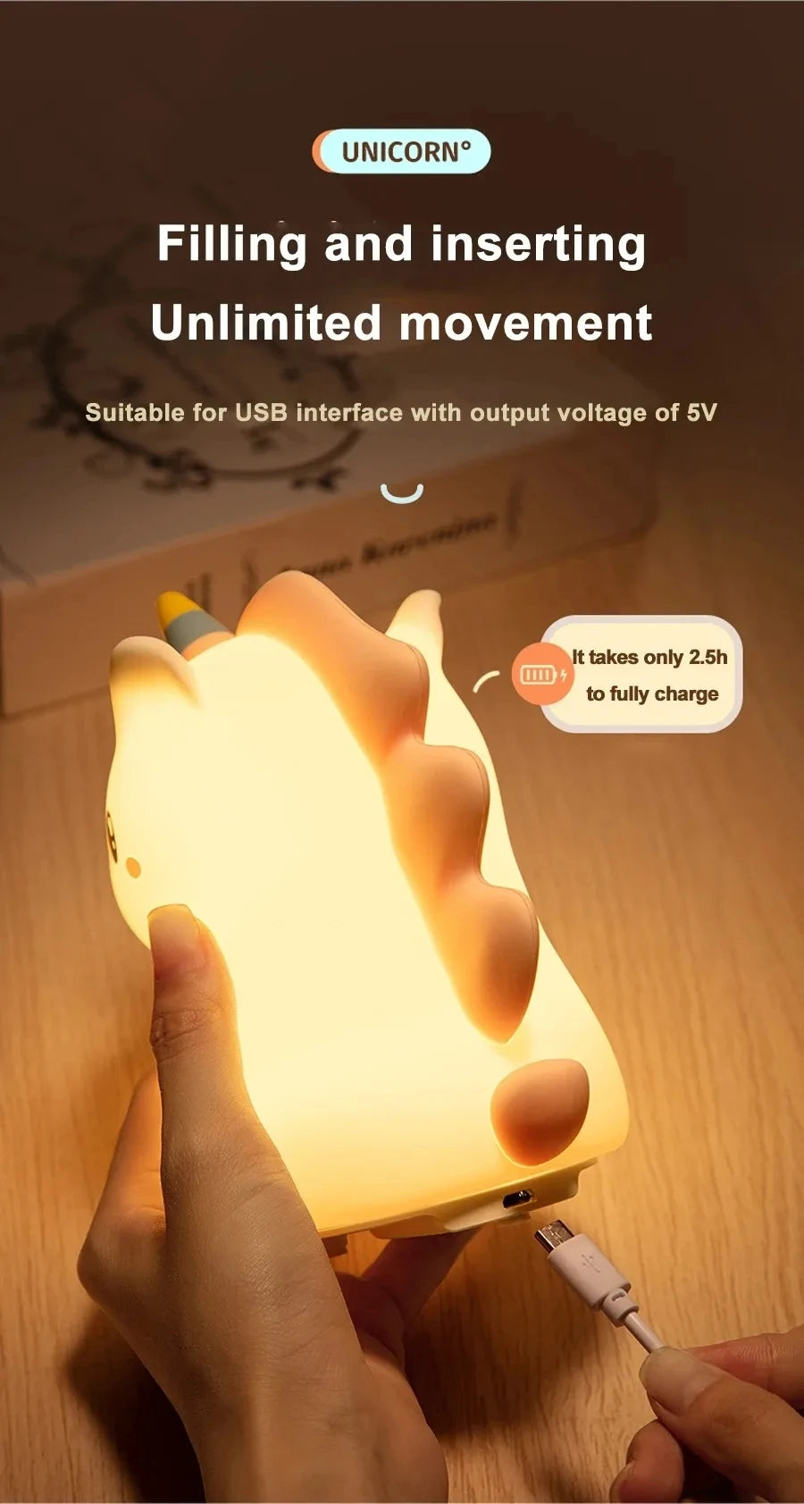 Veilleuse TACTILE  Licorne LED pour enfants USB Rechargeable lampe de nuit