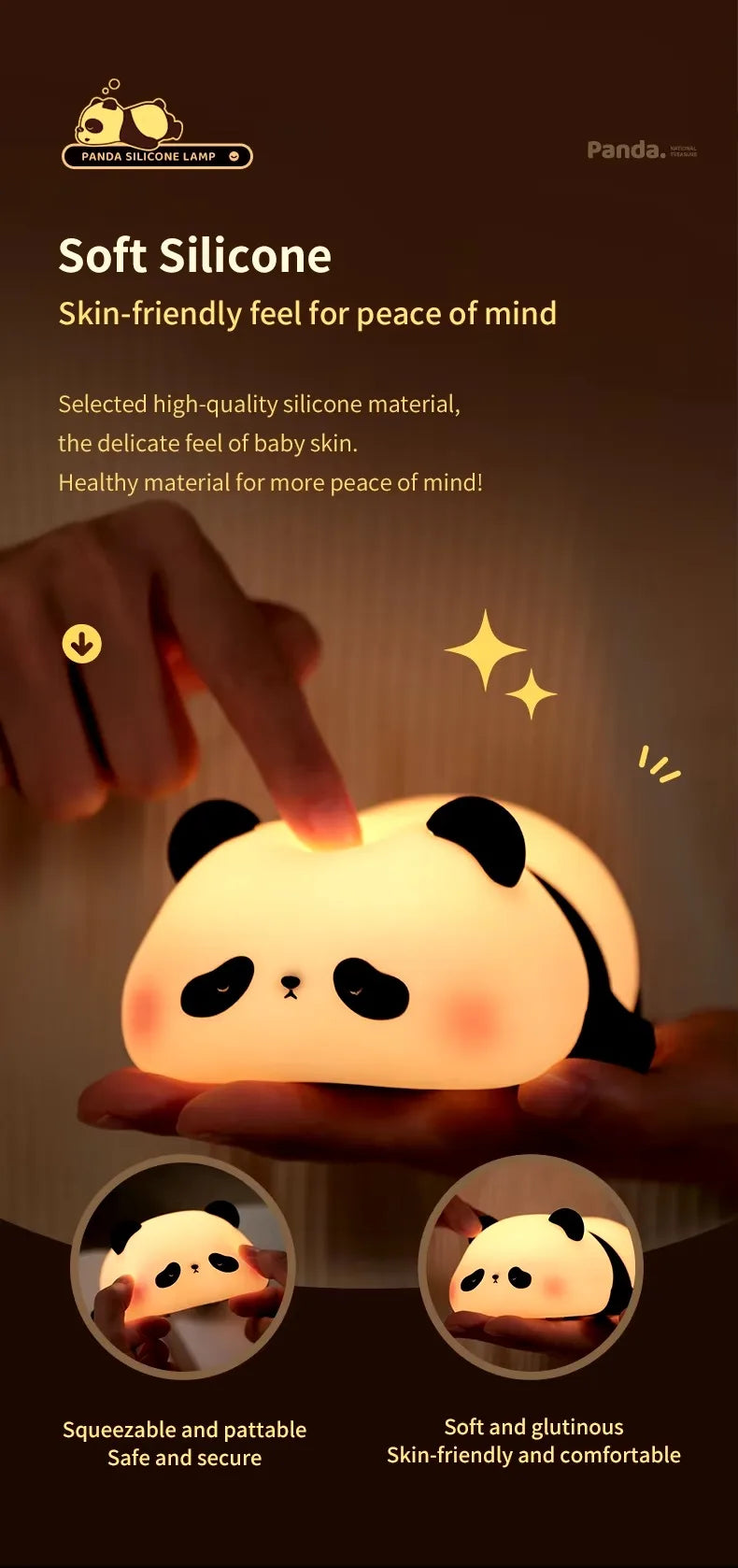 Veilleuse Panda Tactile avec luminosité réglable