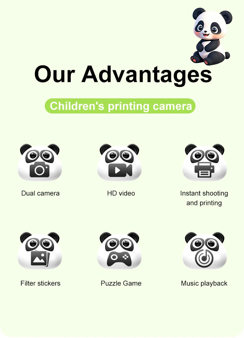 Appareil Photo Instantané Enfants | Impression Directe & Photos à Colorier HD 1080P avec carte 32SD
