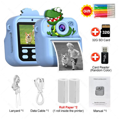 Appareil Photo Instantané Enfants | Impression Directe & Photos à Colorier HD 1080P avec carte 32SD